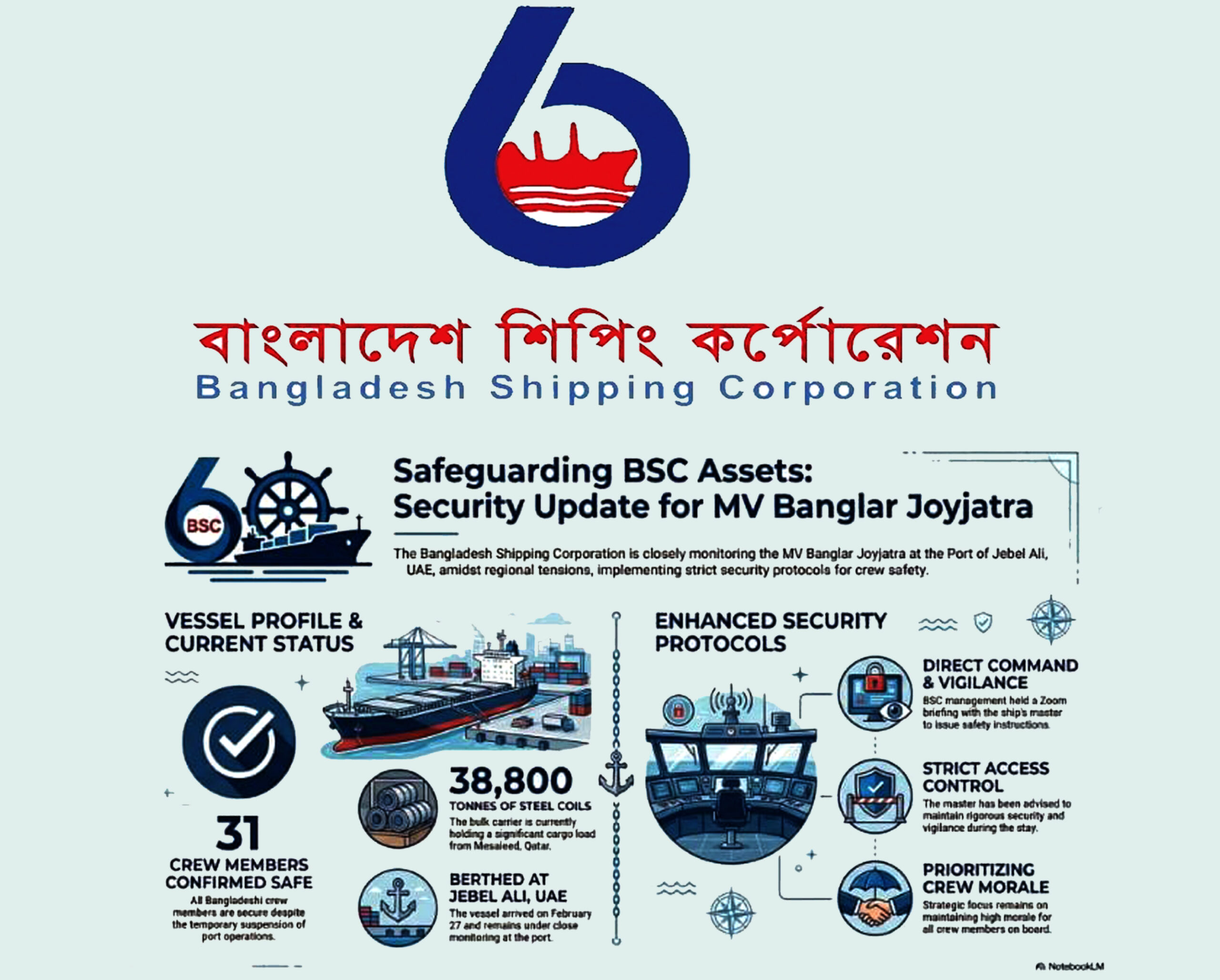 <span>ইরান–যুক্তরাষ্ট্র উত্তেজনা / </span>সংযুক্ত আরব আমিরাতের বন্দরে নিরাপদে ৩১ জন নাবিক, সতর্ক অবস্থানে বিএসসি