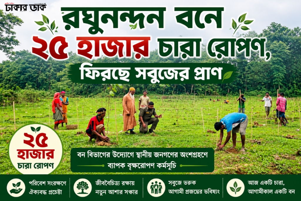 চুনারুঘাটে শালটিলা বন বিটে বিভিন্ন প্রজাতি ২৫ হাজার চারা রোপণ