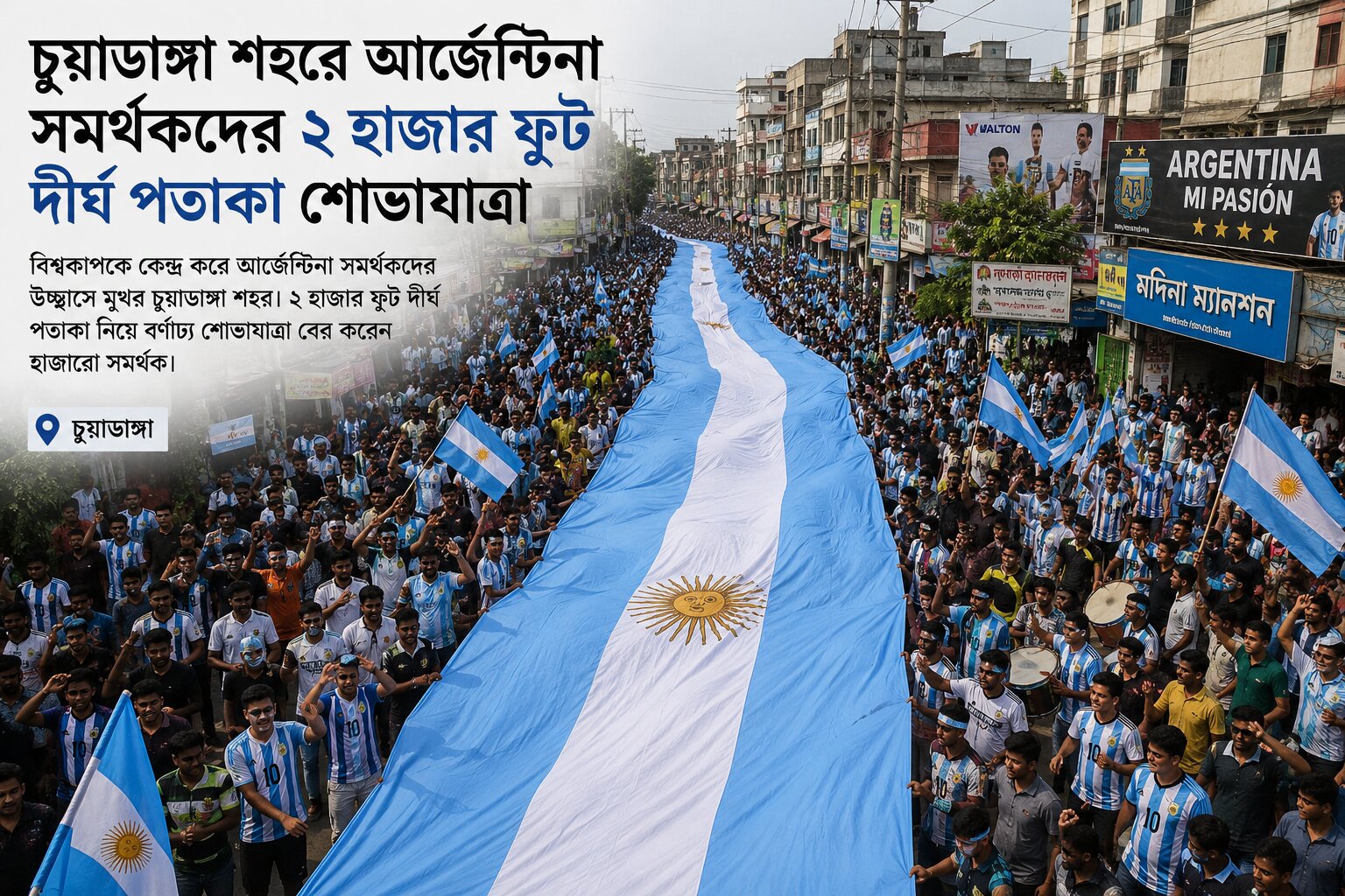 মোটরসাইকেল বহর, ব্যান্ড পার্টি ও হাজারো সমর্থকে চুয়াডাঙ্গায় আর্জেন্টিনা উৎসবের ঢল