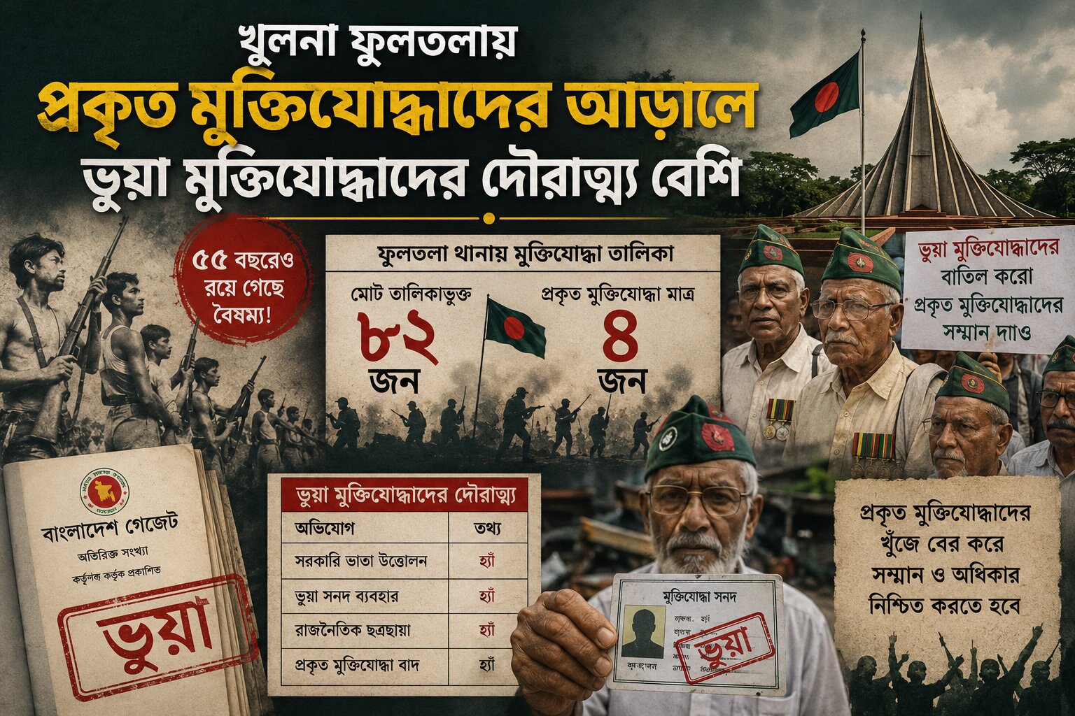 খুলনা ফুলতলা তে প্রকৃত মুক্তিযোদ্ধাদের আড়ালে ভুয়া মুক্তিযোদ্ধাদের দৌরাত্মক বেশি 