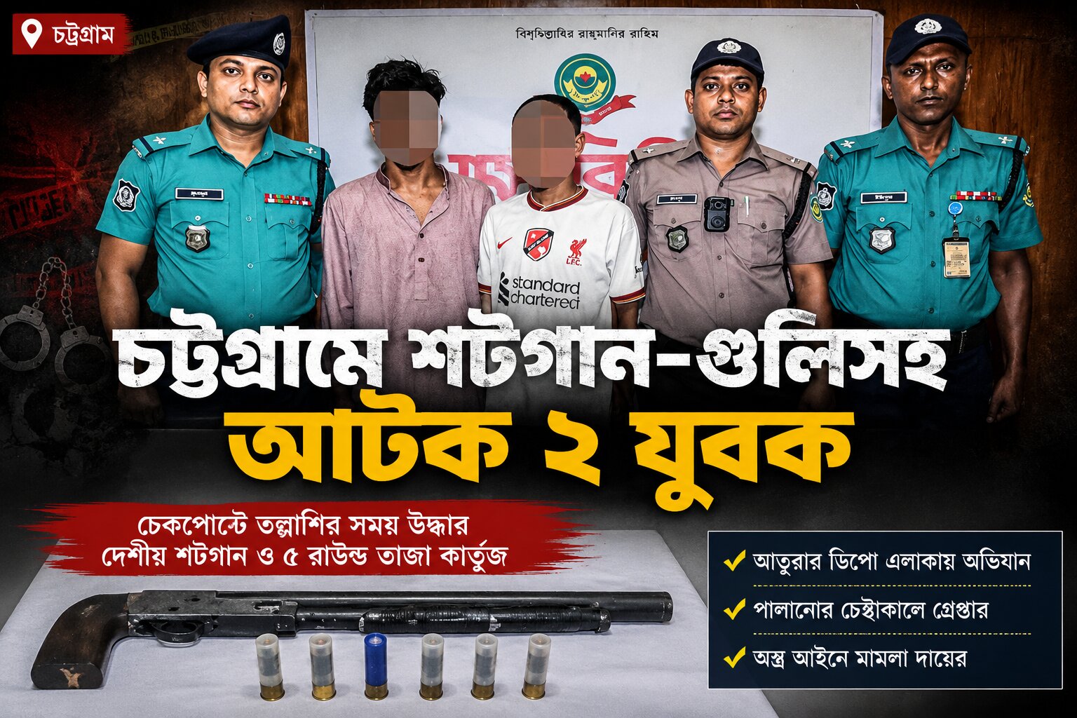 চট্টগ্রামে শটগান ও পাঁচ রাউন্ড গুলিসহ আটক -২