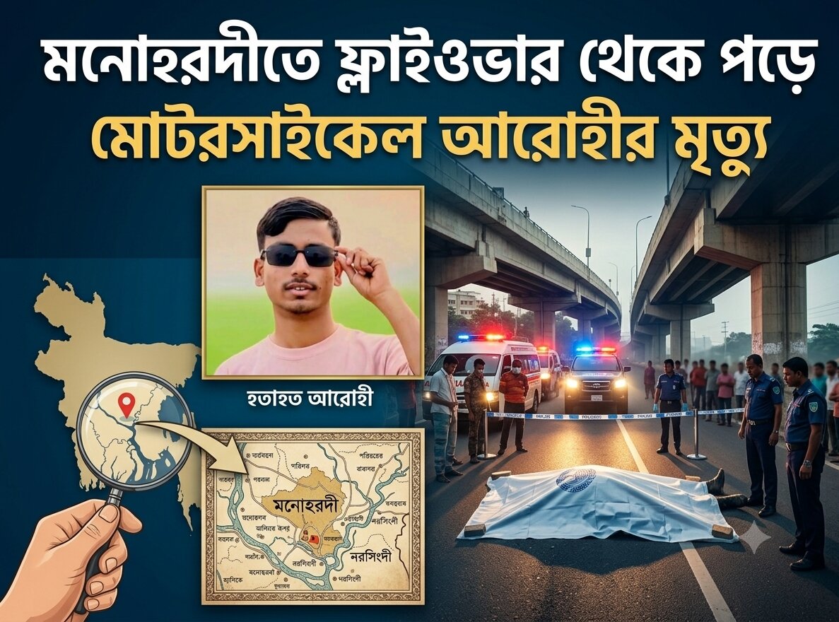 মনোহরদীতে ফ্লাইওভার থেকে পড়ে মোটরসাইকেল আরোহীর মৃত্যু