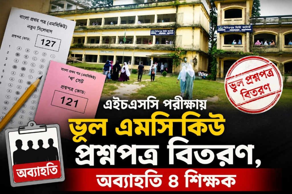 এইচএসসি পরীক্ষায় ভুল এমসিকিউ প্রশ্নপত্র বিতরণ, অব্যাহতি ৪ শিক্ষক