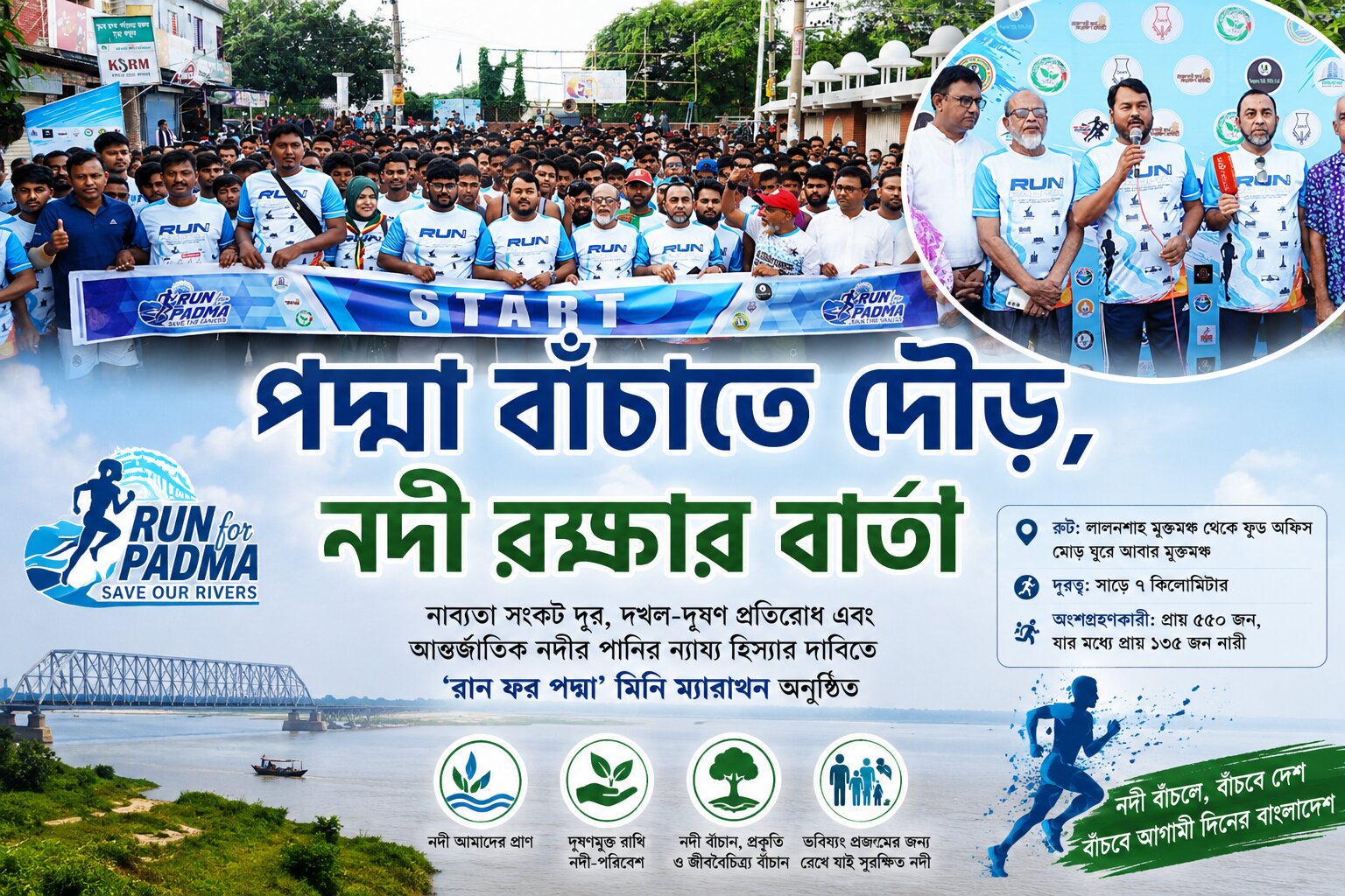 পদ্মা নদী রক্ষায় রাজশাহীতে,রান ফর পদ্মা’ মিনি ম্যারাথন অনুষ্ঠিত