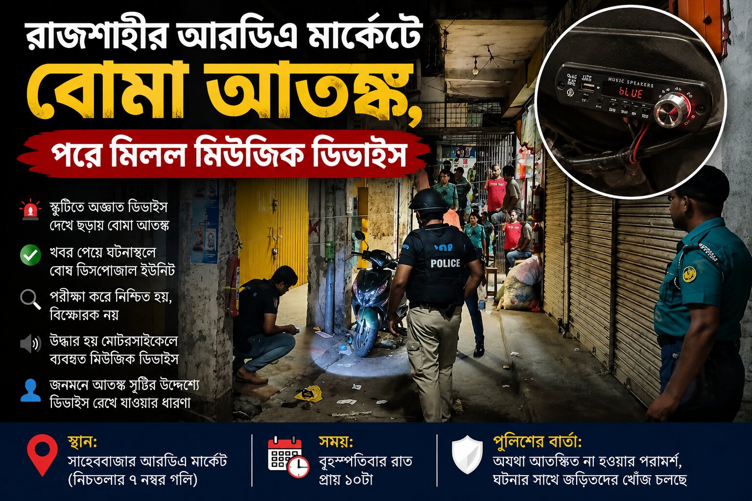রাজশাহীর আরডিএ মার্কেটে বোমা আতঙ্ক, পরে জানা গেল মিউজিক ডিভাইস