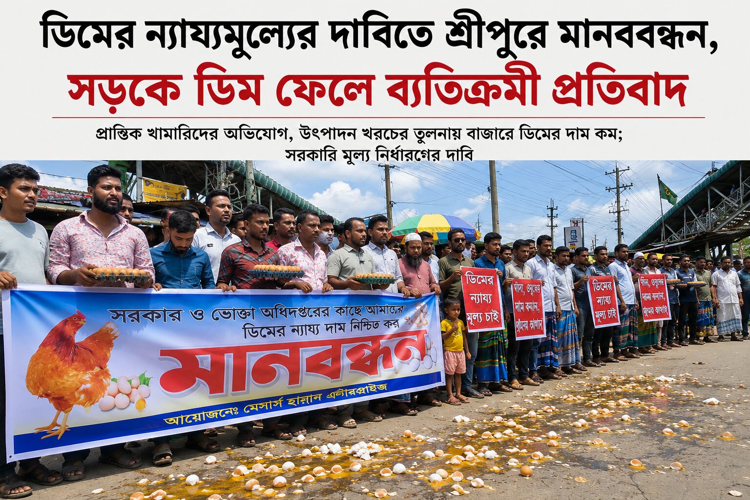 ডিমের ন্যায্যমূল্যের দাবিতে শ্রীপুরে মানববন্ধন