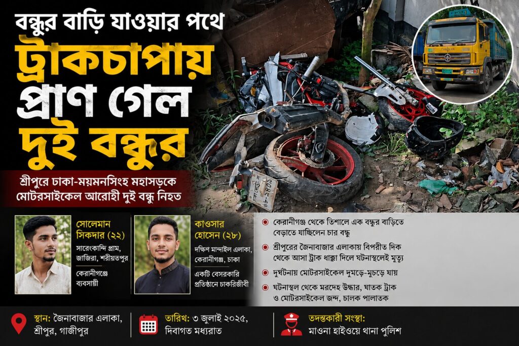 বন্ধুর বাড়ি যাওয়ার পথে ট্রাকচাপায় প্রাণ গেল দুই বন্ধুর