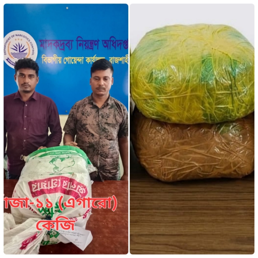 রাজশাহী বিভাগীয় গোয়েন্দা কার্যালয়ের বিশেষ মাদকদ্রব্য নিয়ন্ত্রণ অধিদপ্তর অভিযানে ১৬ কেজি গাঁজাসহ গ্রেফতার ৩